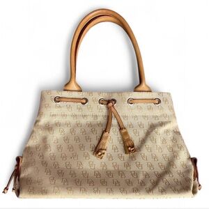 Dooney & Bourke Tan and Cream Vintage Tassel Satchel Shoulder Bag Handbag